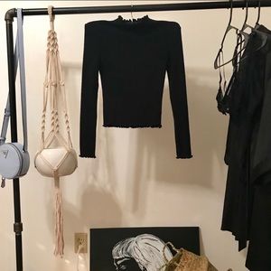 Black ribbed mock neck top